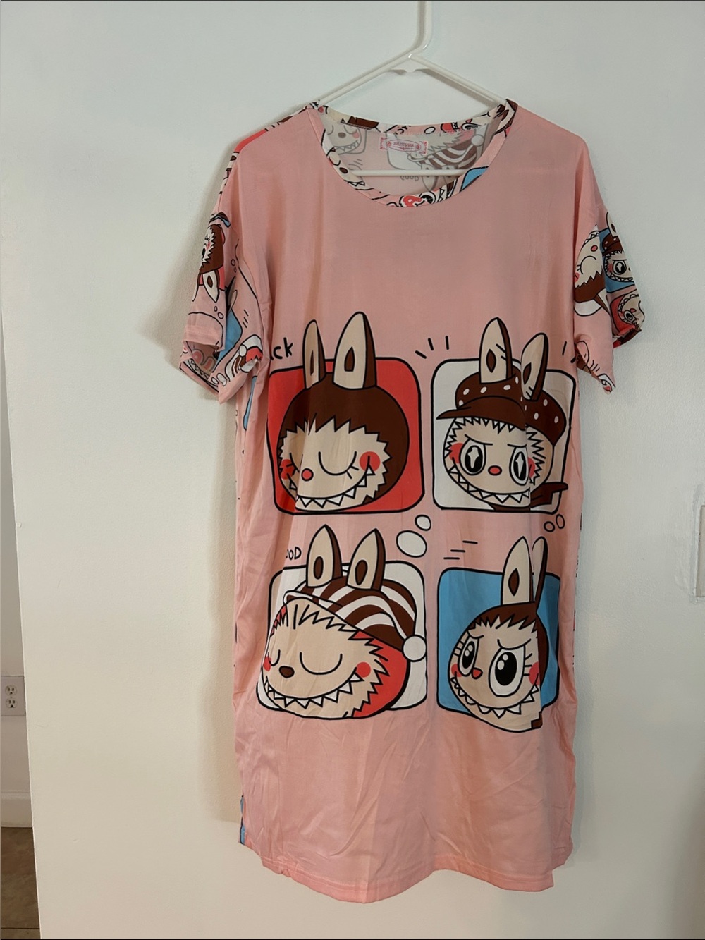 Pink Cartoon Print Short Sleeve Nightshirt and shorts